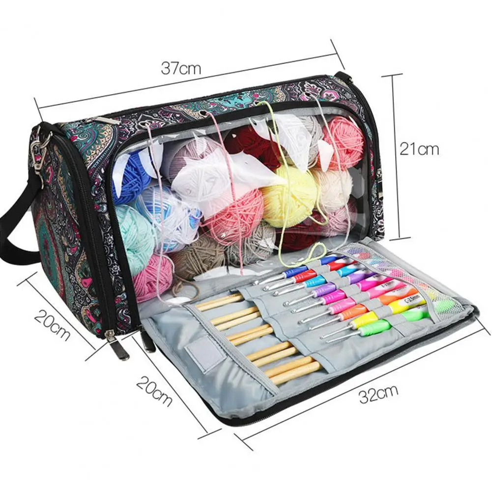 Needle Accessories Case Yarn Storage Bag Large Capacity Exquisite Pattern Multi-grids Multifunctional Crochet Sewing Only Bag Ho