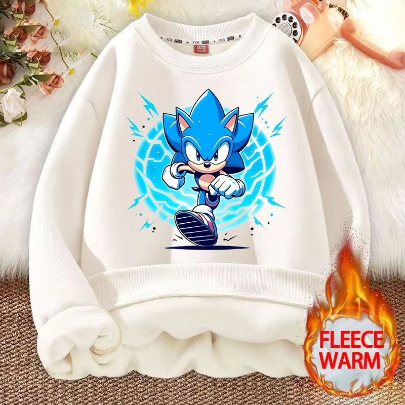 جديد سونيكس صوف الضأن جولة الرقبة هوديي للأطفال أنيمي الكرتون لطيف البلوز بنين بنات الشتاء أزياء Kawaii بلوزات