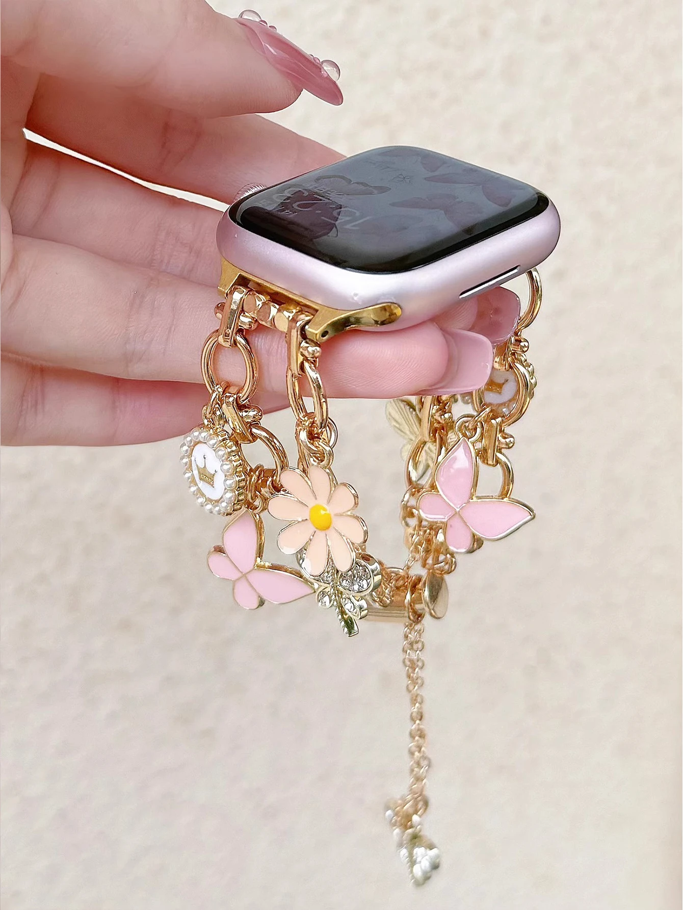 1 قطعة حجر الراين الفاخرة البرسيم والفراشة المزدوجة حزام العصابات متوافق مع 38/40/41/42/44/45/46/49 مللي متر أبل ووتش الترا/SE/سلسلة