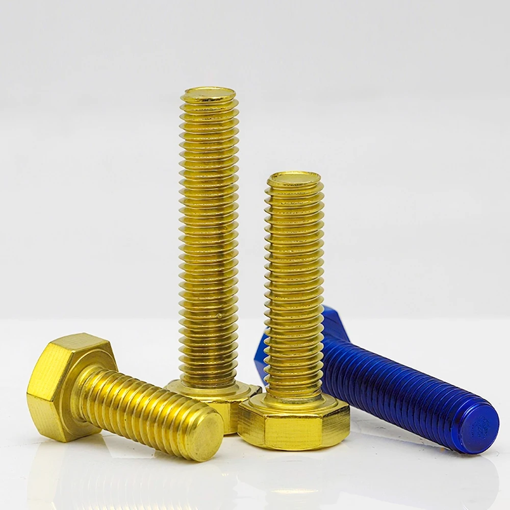 Guangluo Din933 Hex Full Thread Bolts M4-m10 Sus304 Stainless Steel Blue Gold Plated Hexagon Screws