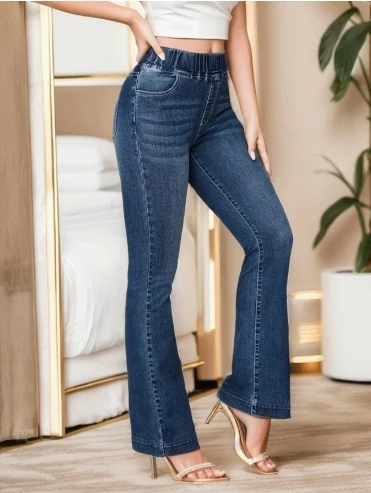 

Elegant Jeansfashion New Slim Fit and Lifted Buttocksslightly Flared Pants Elastic Waist High Stretch Jeans for Women