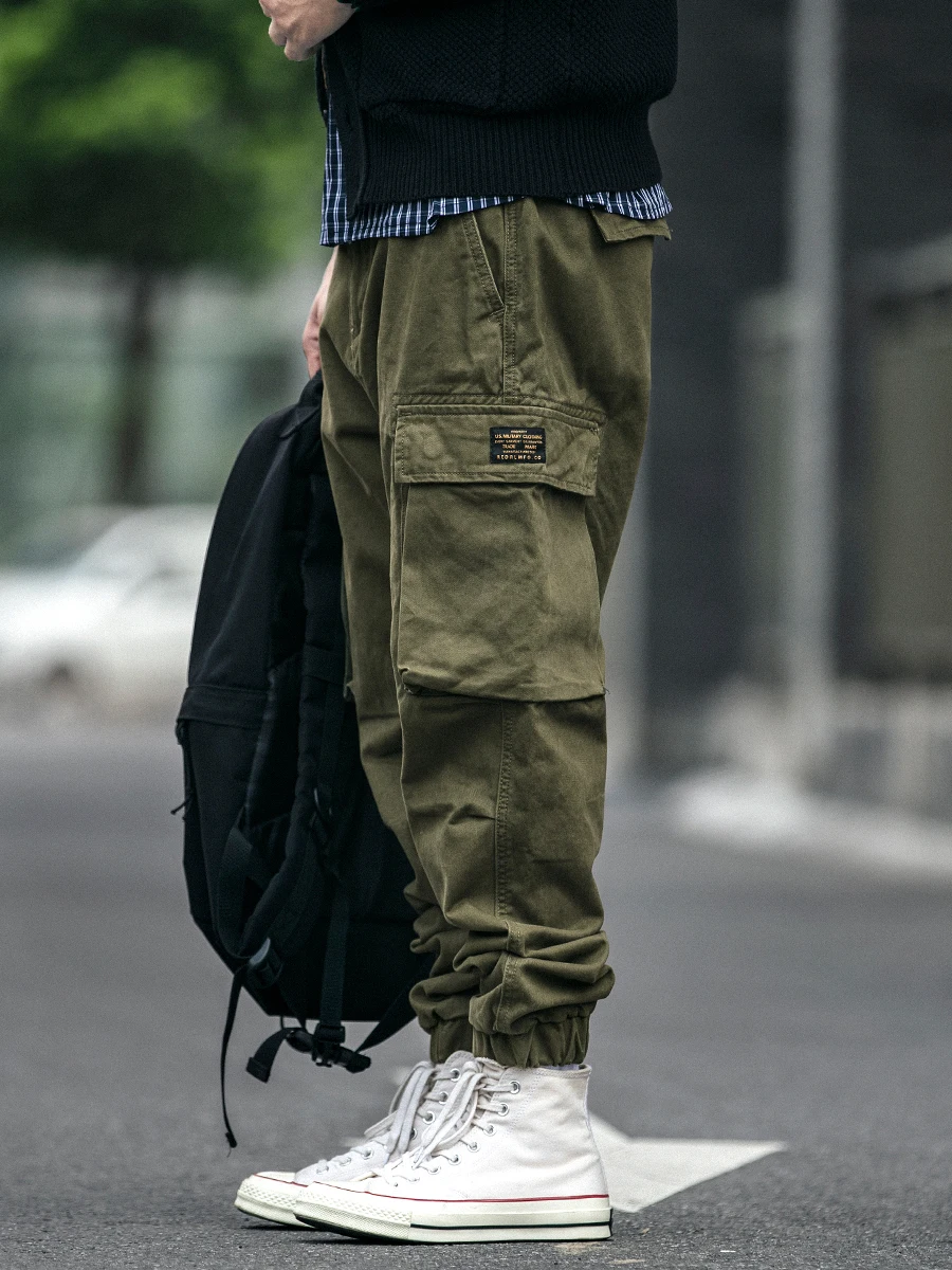 

Spring Autumn Men's Casual Work Pants Loose Straight Japanese Sle Faion Brand Small Leggings Big ket Cuffed Long Trousers