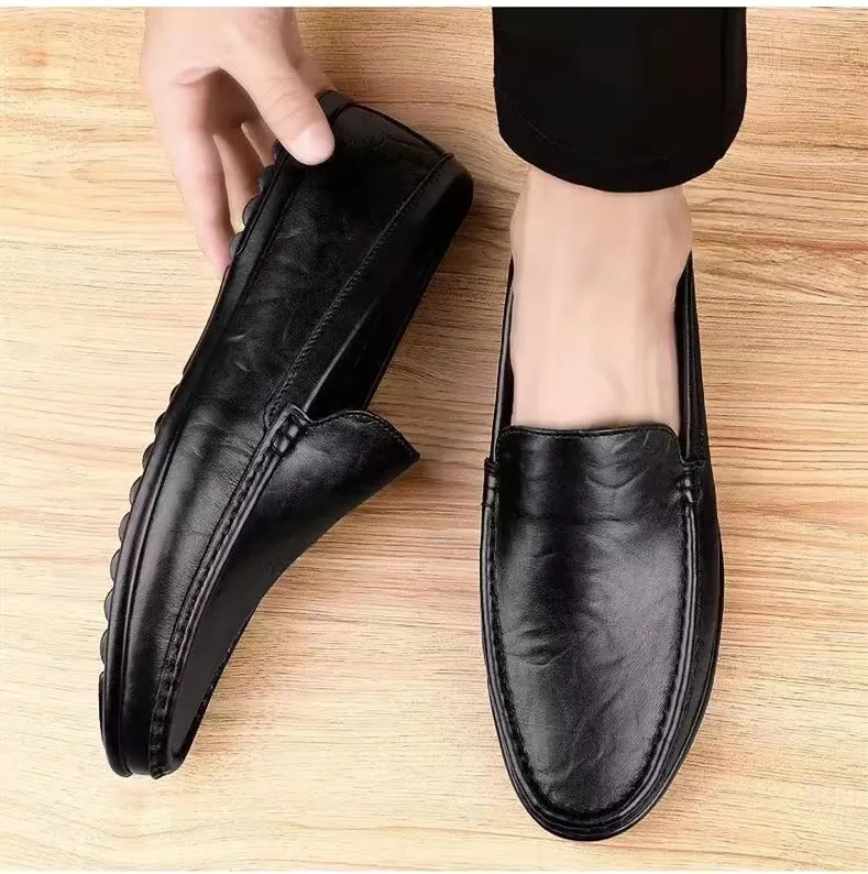 Echtes Leder Herren Freizeitschuhe Marke Italienische Herren Loafer Mokassins Atmungsaktive Slipper Schwarze Weiche Fahrschuhe Übergröße 37-47 – Detail 14