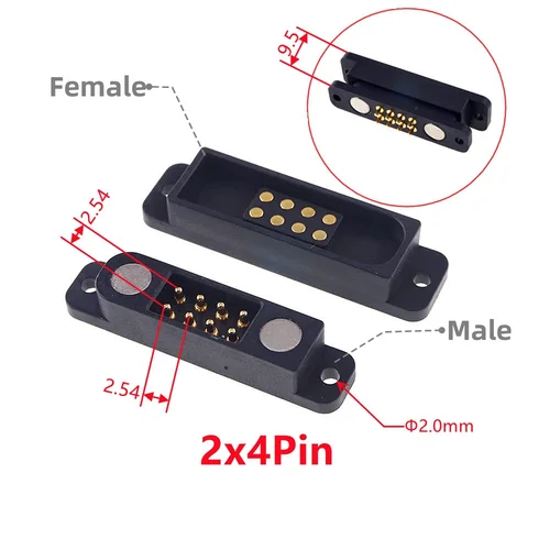 Imagen 2 del producto 1/3/5/20/50 Uds. Conector Pin Pogo magnético de alta corriente de doble fila 8 10 12 14 20 polos macho hembra paso 2,54 MM carga de energía CC