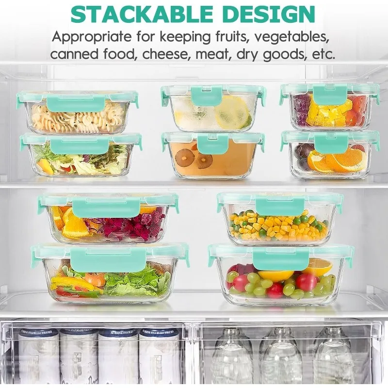 Glass Food Storage,Airtight Glass Meal Prep Containers,Leak Proof Lunch Containers BPA-Free, Microwave, Oven, Freezer,Dishwasher