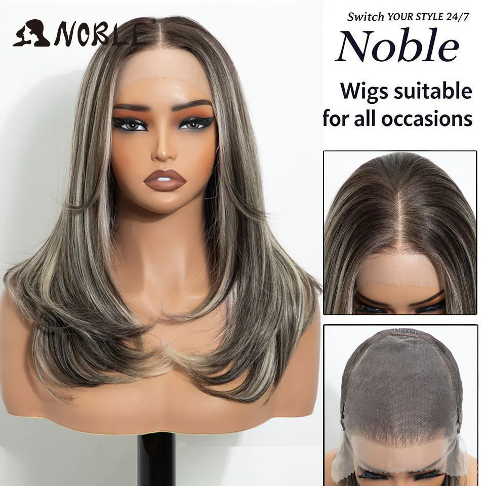 Noble Wig Synthetische Lace-Front-Perücken für Damen, 20 Zoll, vorgezupfte Lace-Front-Perücke, sofort tragbar, Ombre Braun, 13x6, vorgeschnittene Lace-Perücken – Detail 9