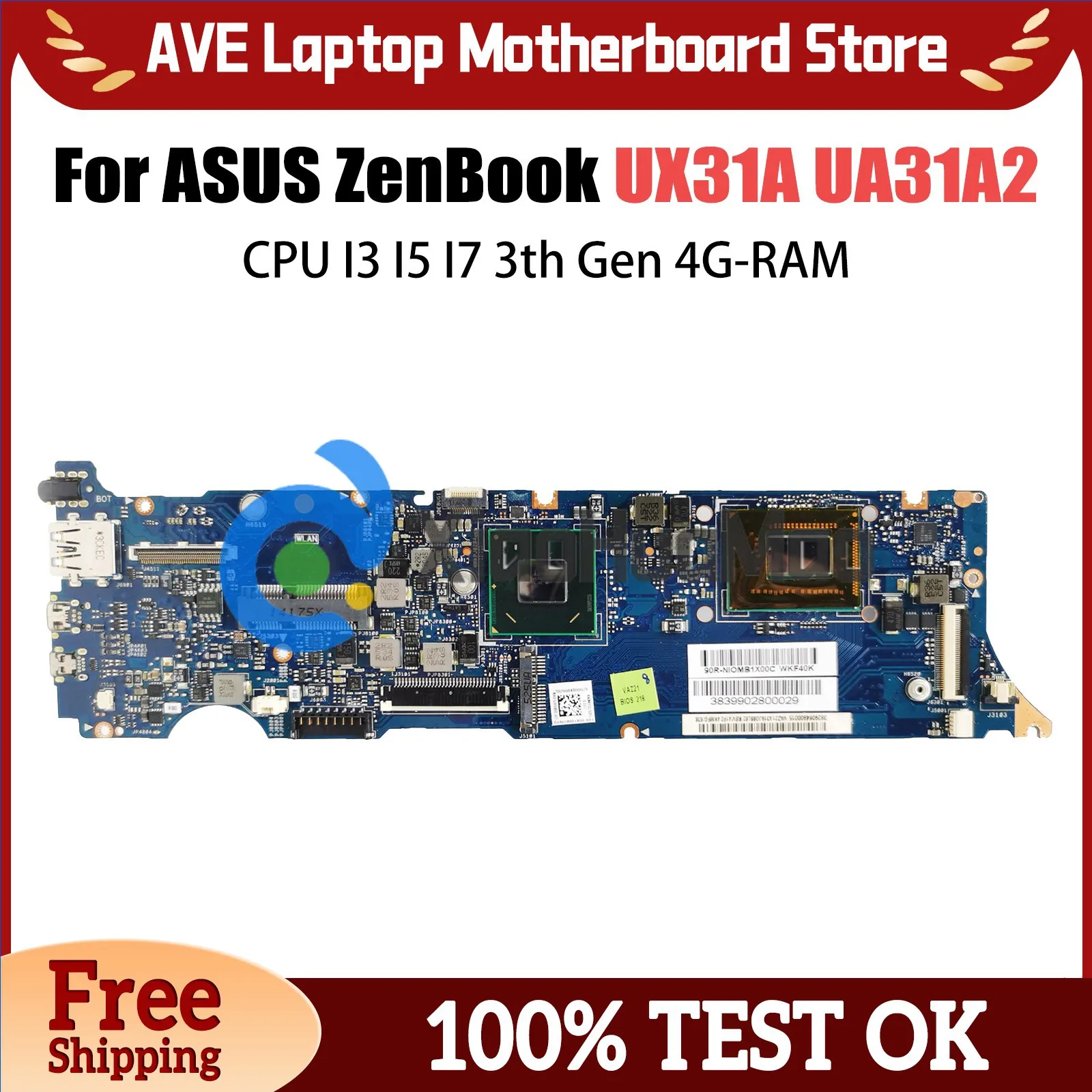 

Материнская плата UX31A UX31A2 для ASUS ZenBook UX31A UA31A2 с процессором I3 I5 I7 3-го поколения, 4 ГБ ОЗУ, материнская плата для ноутбука REV2.0/4.1