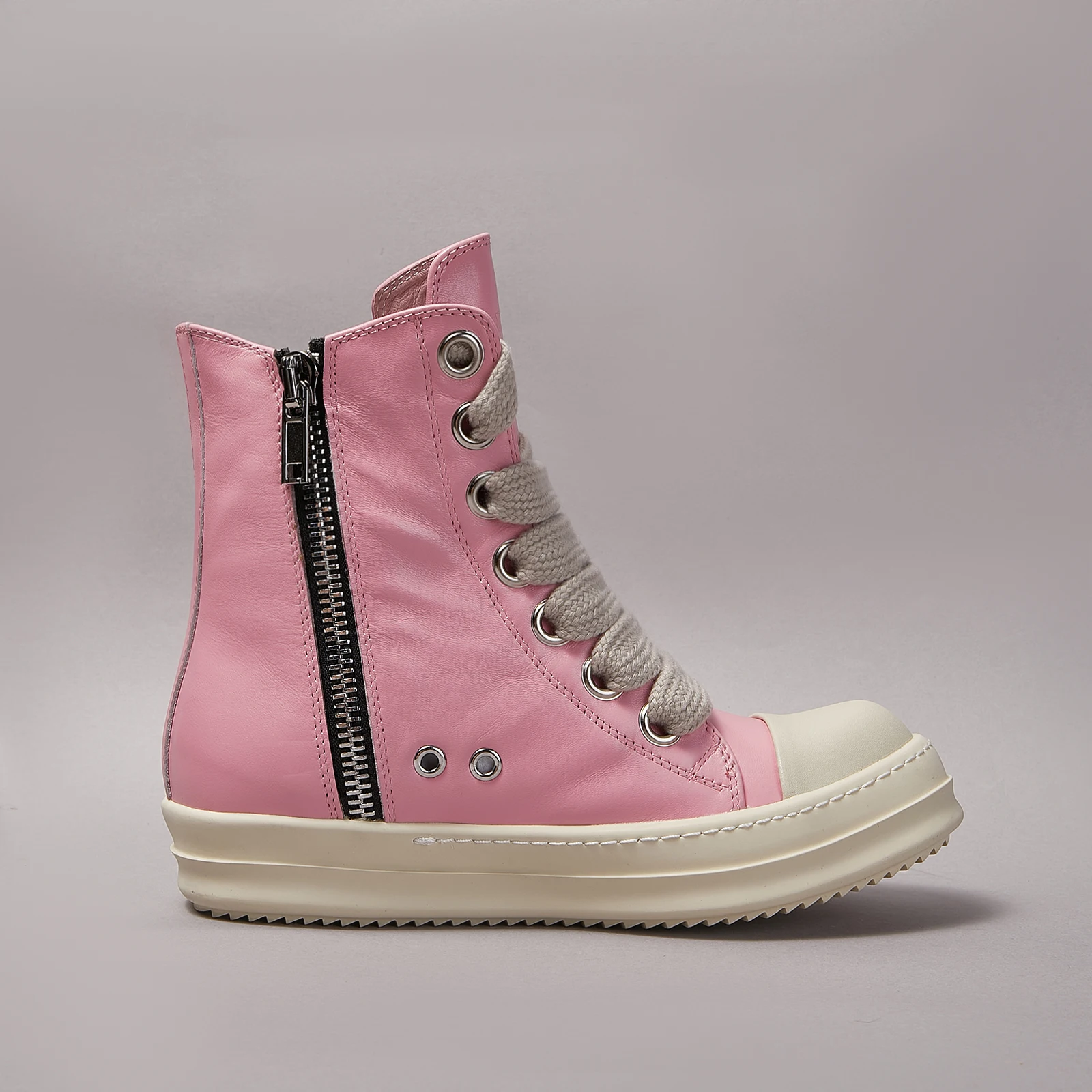 

Brand Casual High Top Men Shoe Quality Pink Ankle Boots Designer ow-en Leather Zipper Jumbo Lace-up Women's Sneakers 2023