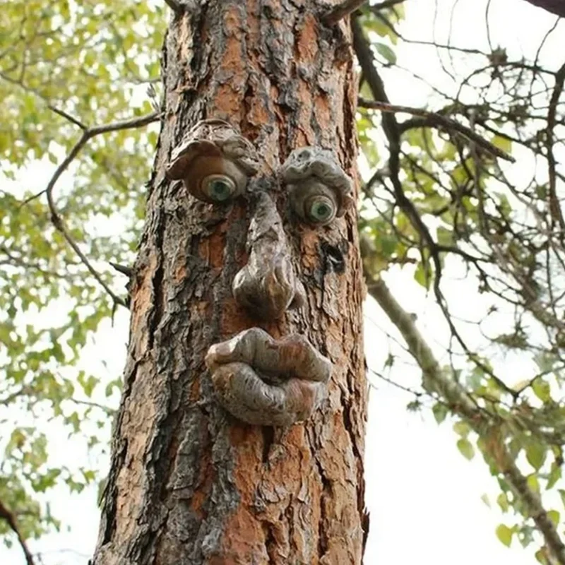 Outdoor Tree Face Statue, Old Man Bark Grimace Decoration, Funny Yard Art, Tree Outdoor Garden Props