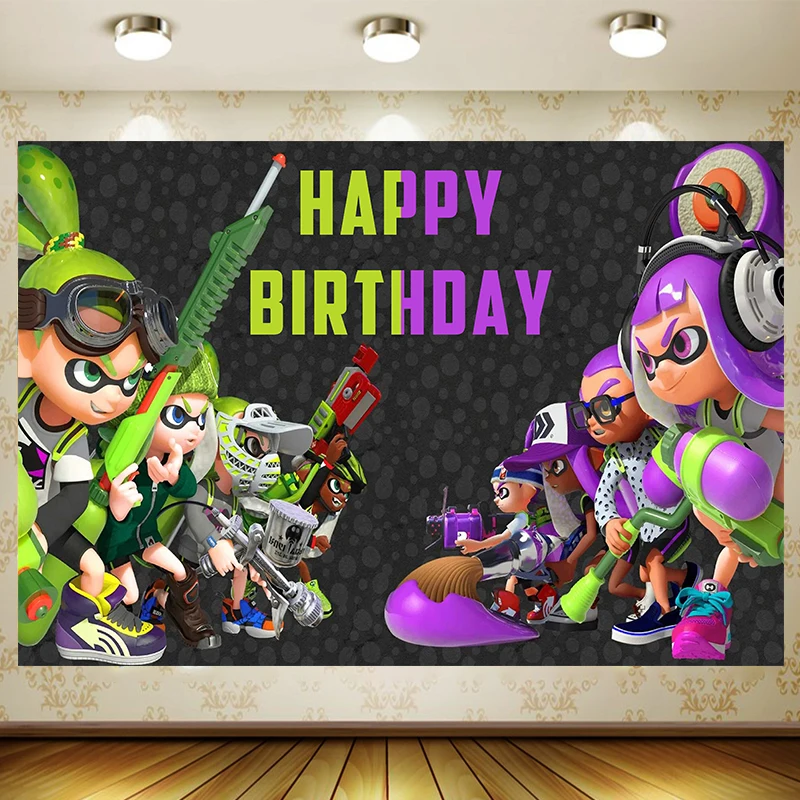 Splatoon Backdrop Boy Birthday Party Supplies Banner room Decoration Background Photography