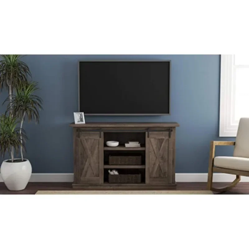 Dorrinson Farmhouse TV Stand with Sliding Barn Doors and Storage Shelves Modern Tv Stand