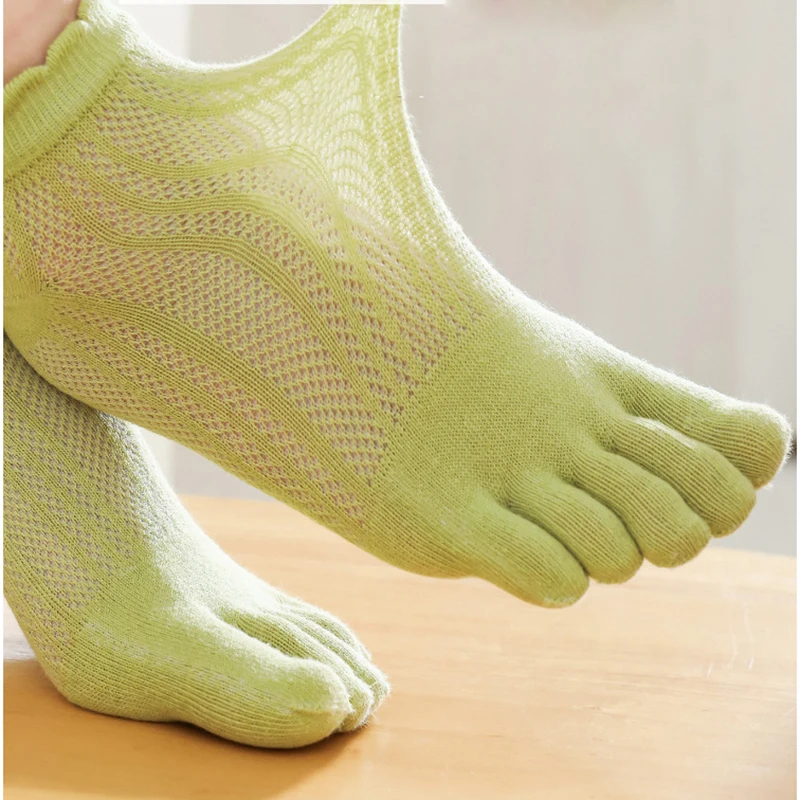 

5 Pairs New Toes Socks Thin Women's Split Toe Socks Short Solid Color Hollow Mesh Comfortable Pure Cotton Summer 5 Finger Socks