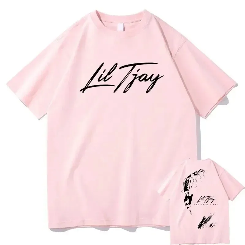 Rapper Lil Tjay Destined 2 Win Double Sided Print T-shirt Men\'s Black Cotton Tshirt Men Women Fashion Oversized Hip Hop T Shirts