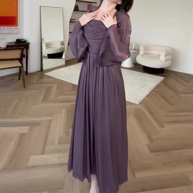 2024 Long Dress for Women Middle East Arbric Muslim Long Dresses Purple Color Elegant Clothing