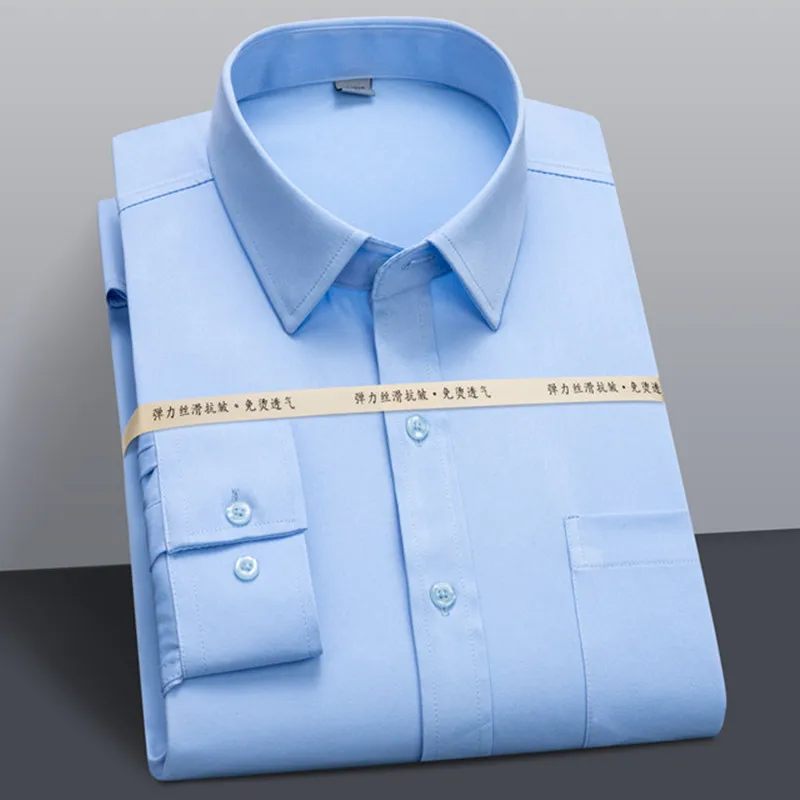 

5XL Men's Shirt With Long Sleeves Elegant Comfortable Fit Pockets Business Formal Social Occasions Men's Clothing