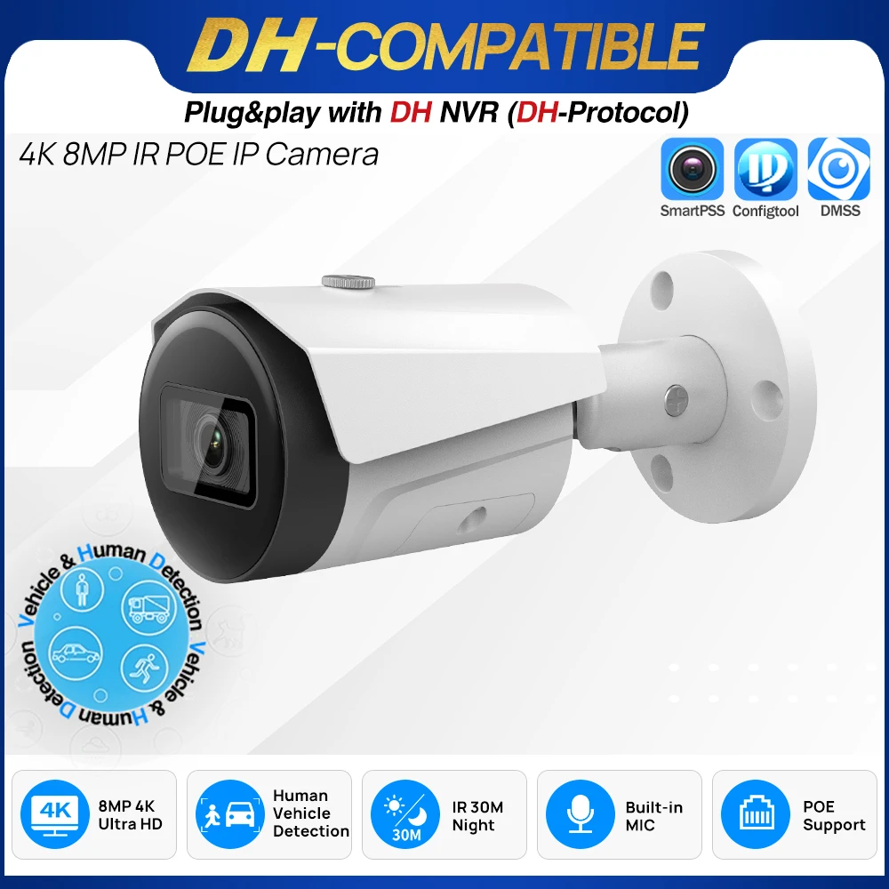 8MP Bullet IP Camera 4MP Security PoE IR Built in MIC SD Card Slot Video Surveillance