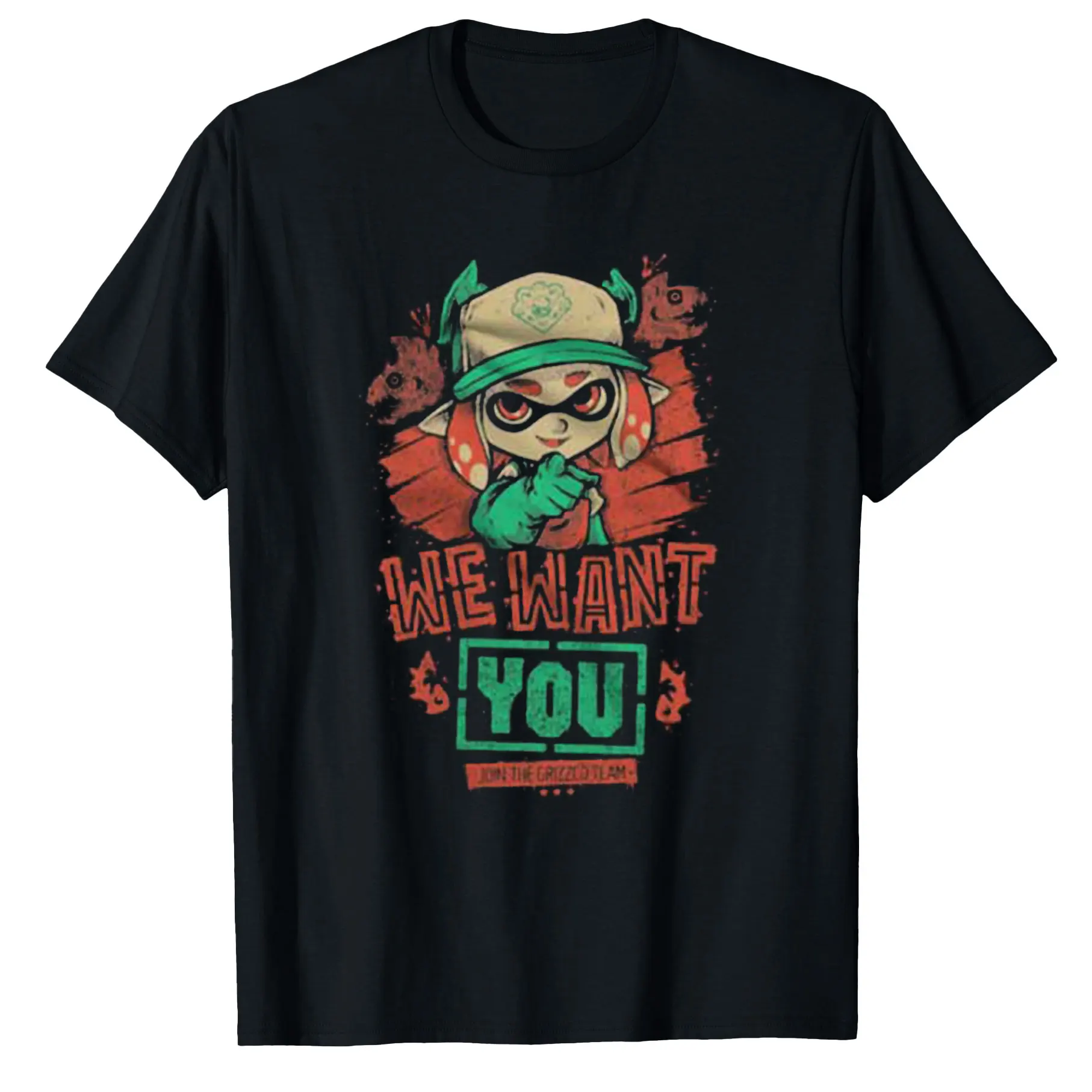 

Grizzco Team We Want You 80s Vintage videogame Splatoon Anime t shirt Octopus Graphic Tees Y2k Clothes Cartoon Style Tops S-6XL