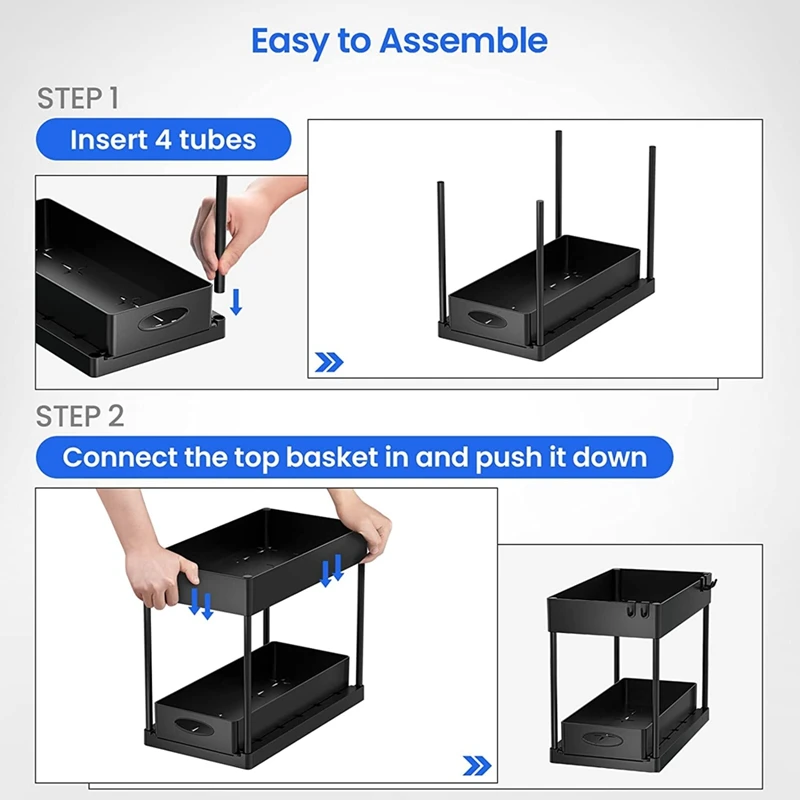 2 Tier Sliding Cabinet Organizer Drawer Multi-Purpose Bathroom Cabinet Organizer