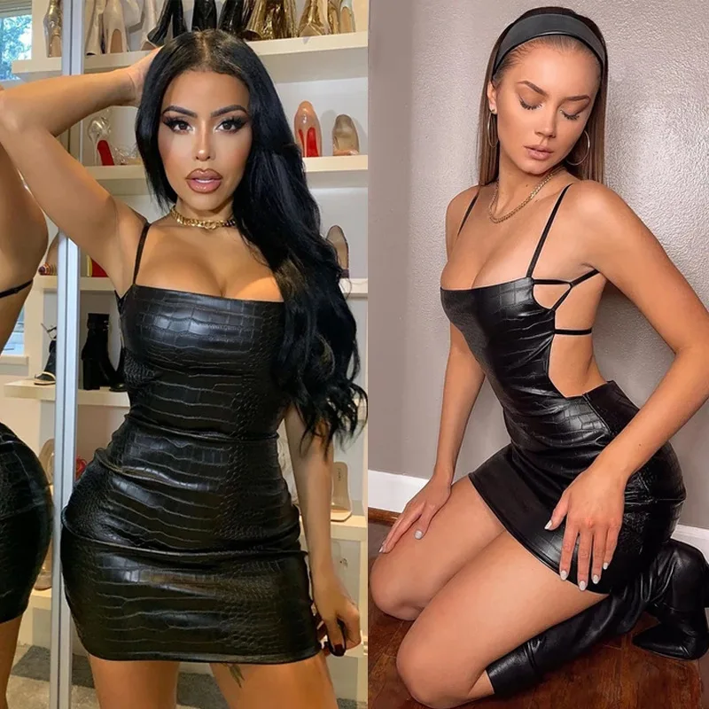 

2025 Pullover Crocodile Texture Suspender Tube Top Sexy Leather Muse Backless Women Party Dresses Vestido Plus Size 9XL 8XL 7XL