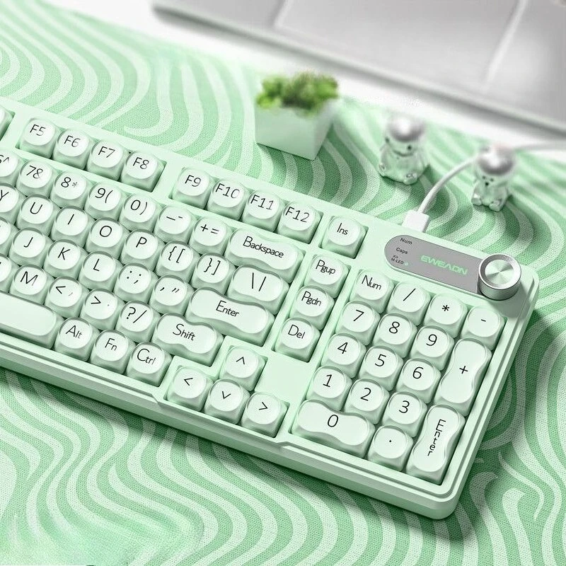Wireless Bluetooth Triple-Mode Keyboard RGB Backlight Rechargeable Keyboard Multi-function Rotary Knob Ergonomic Design Keyboard