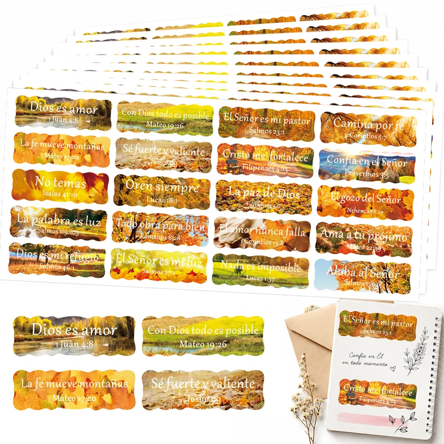 200 Pcs Spanish Bible Verse Stickers, Christian Scripture Quote Labels, 20 Designs Autumn Faith Stickers for Journals