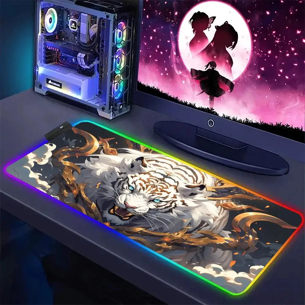 

RGB Tiger Mousepad Non-slip HD Print Large Size 600x300mm Desk Mat LED Keyboard Pad Rubber Carpet PC Rug Gamer Mousepad For CSGO