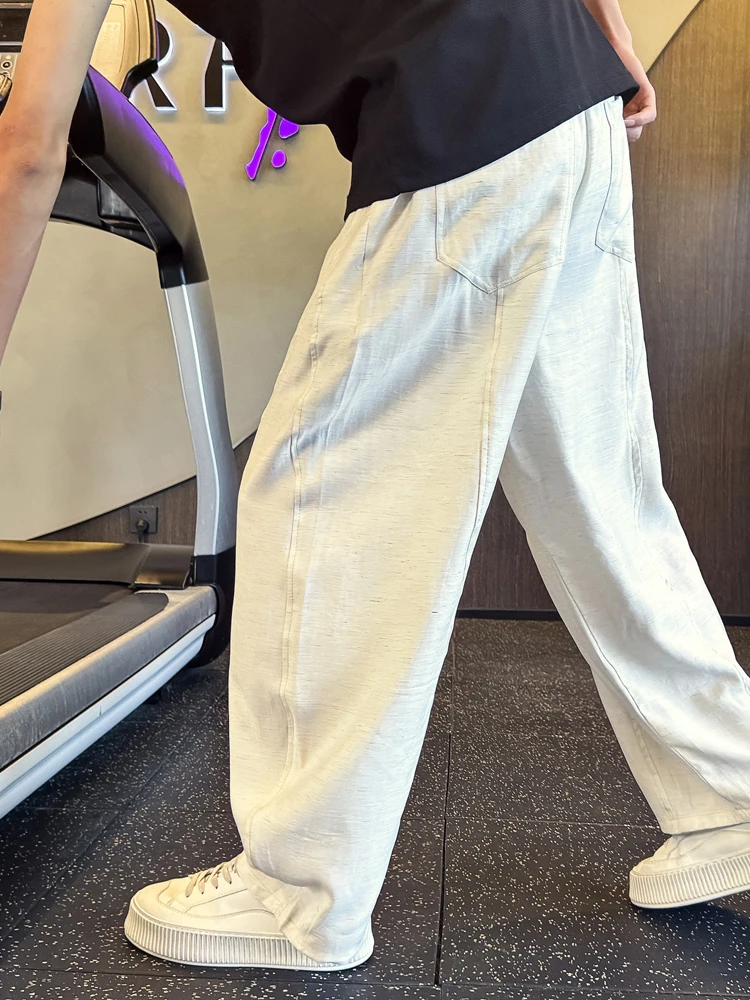 

Модные свободные широкие прямые брюки-трубы для мужчин, повседневные летние брюки из ледяного шелка, брендовые дышащие легкие цвета