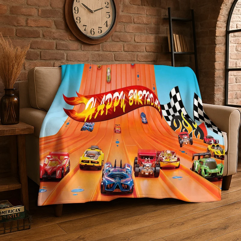 Cartoon H-Hot Wheels Racing Car Flannel Blanket Soft Warm Throw Blanket for Bedroom Living Room Bed Travel Camping Picnic Kid