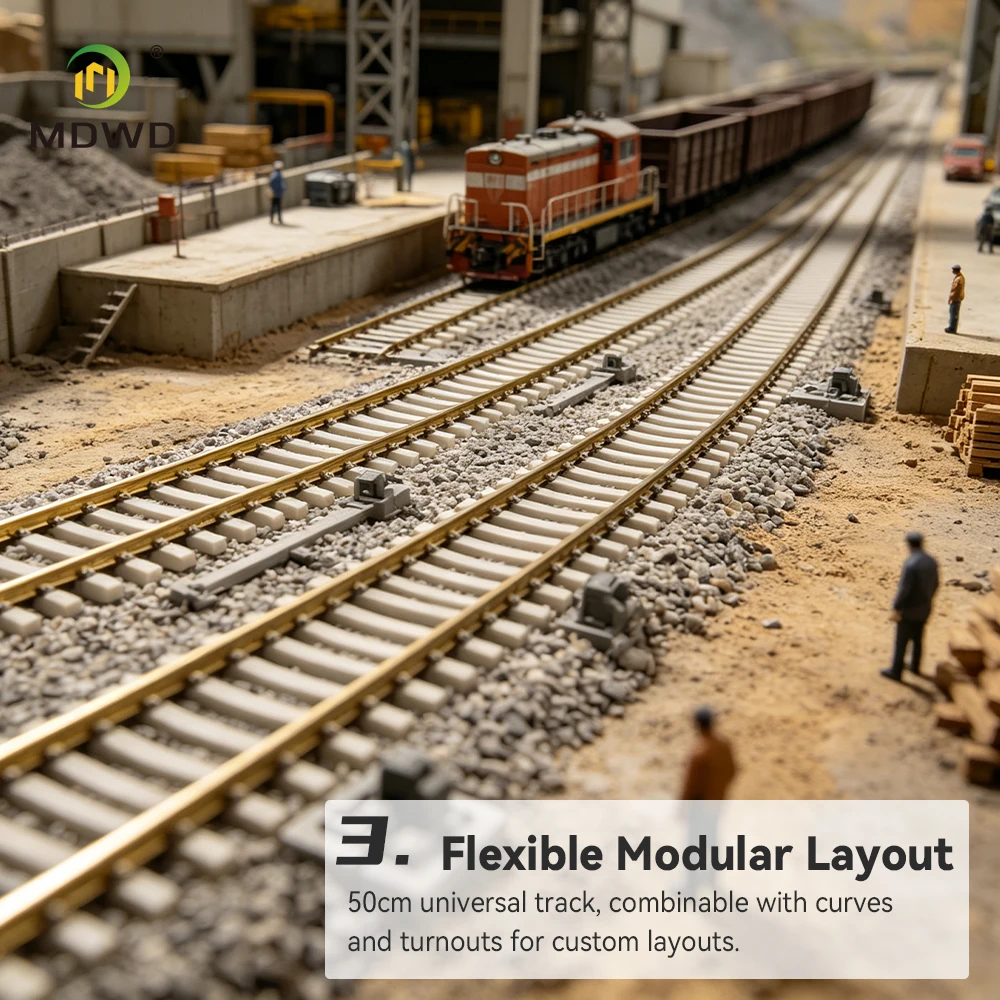 O Scale Train Track 50cm Straight Section, Copper Rail ABS Sleeper Model Railway Diorama Layout Accessories, Hobby Train Set