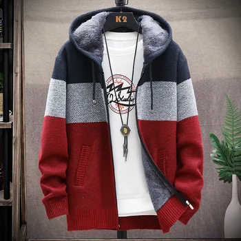 Autumn Winter Cardigan Sweater Men Fleece Zipper Sweaters Velvet Contrast Striped Sweater Coats Casual Jackets 6 Autumn Winter Cardigan Sweater Men Fleece Zipper Sweaters Velvet Contrast Striped Sweater Coats Casual Jackets 6
