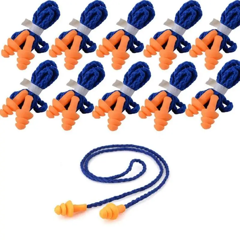 2\\10 Pairs Individually Wrapped Non Toxic Soft Silicone Ear Plugs Corded Reusable Hearing Protection Rubber Earplugs Protection