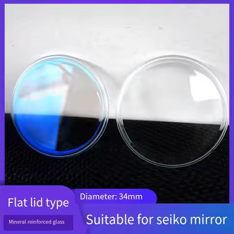 340W14GN Flat Pot Shape 34mm Glass For Seiko UFO 6138-0011 0040 Crystal Big Chamfer Slanted Red Blue AR Mineral Glass Coating