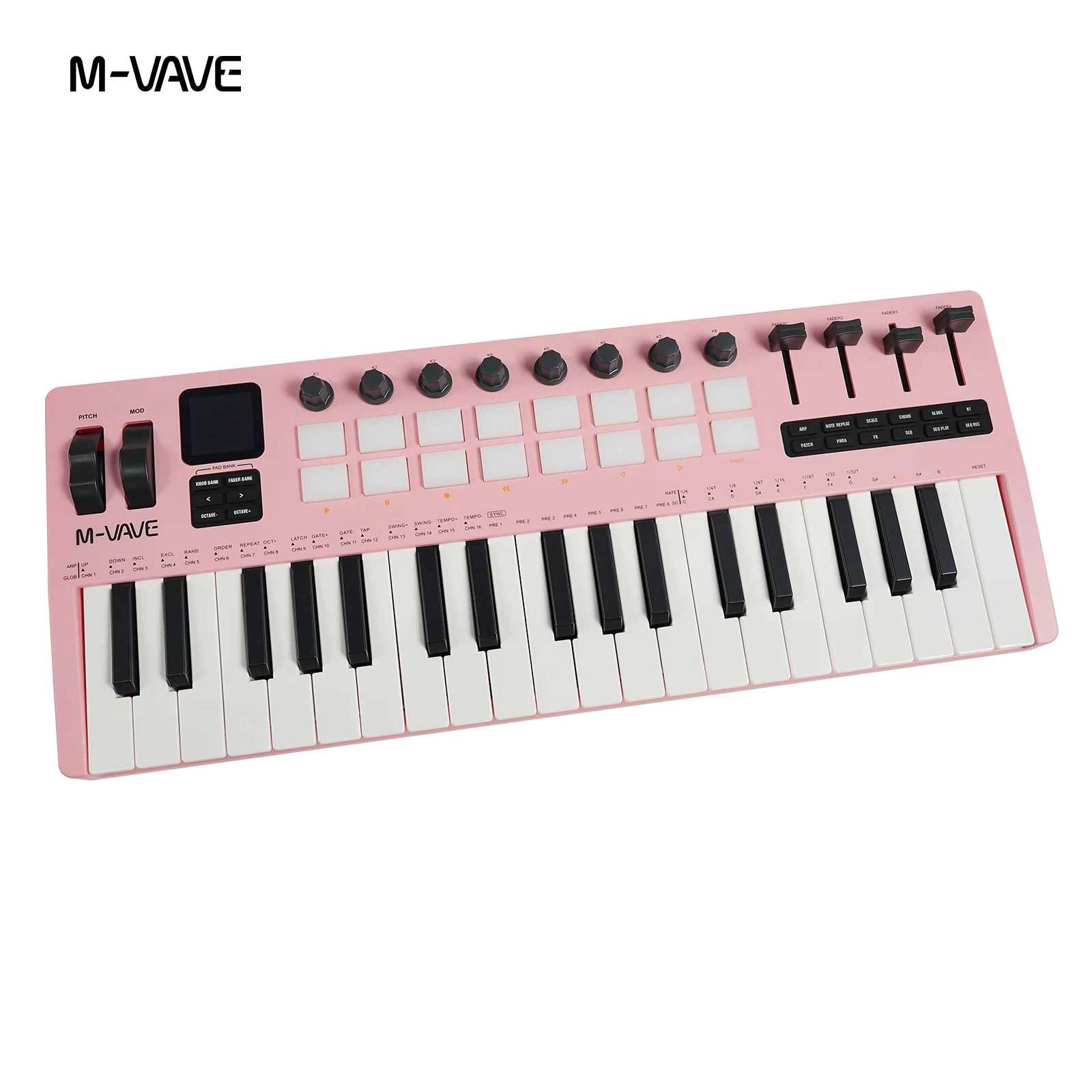 M-VAVE SMK-37 PRO Controlador MIDI USB de 37 teclas con 16 almohadillas RGB y 8 perillas compatible con funcionamiento de software para WINDOWS MAC IOS Android