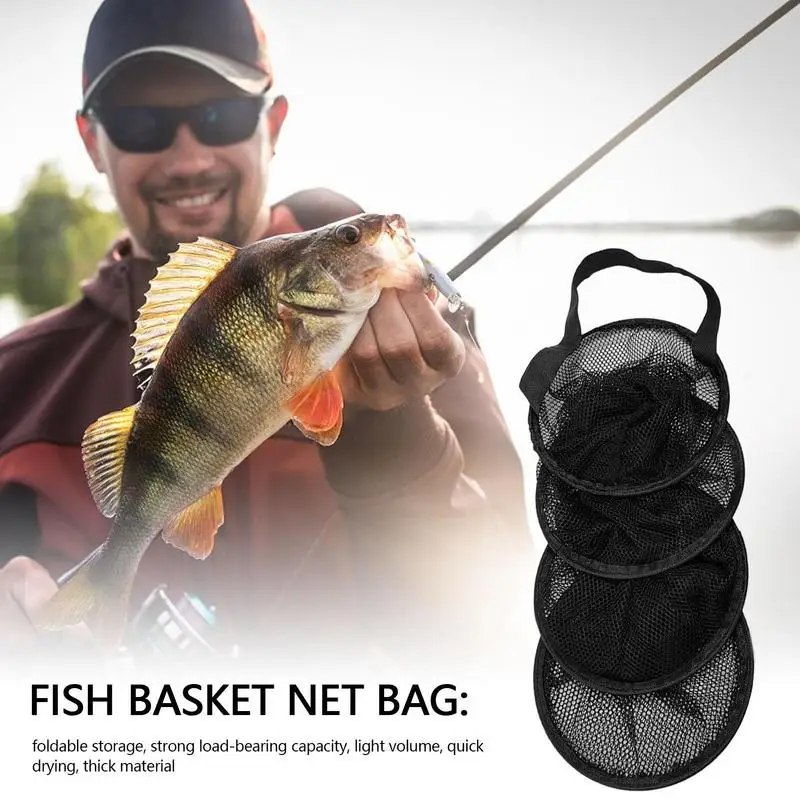 Folding Fish Basket Catching Supplies Net Bag Fishing Diving Portable Mesh Netting Alloy Nylon Mesh Bag Large Capacity