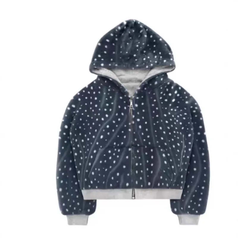 Sudadera con capucha holgada Retro americana de doble cara, cárdigan con pintura en aerosol de otoño e invierno con bolsillo para chicas de Hip-hop 2025