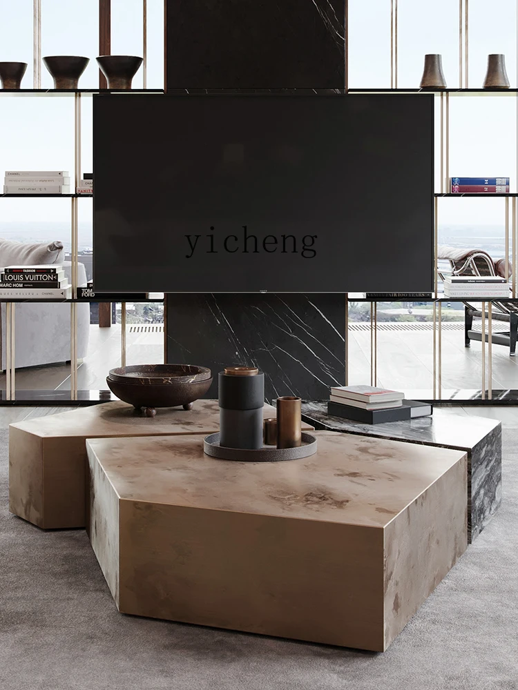 

living room household stainless steel marble low table geometric light luxury coffee table