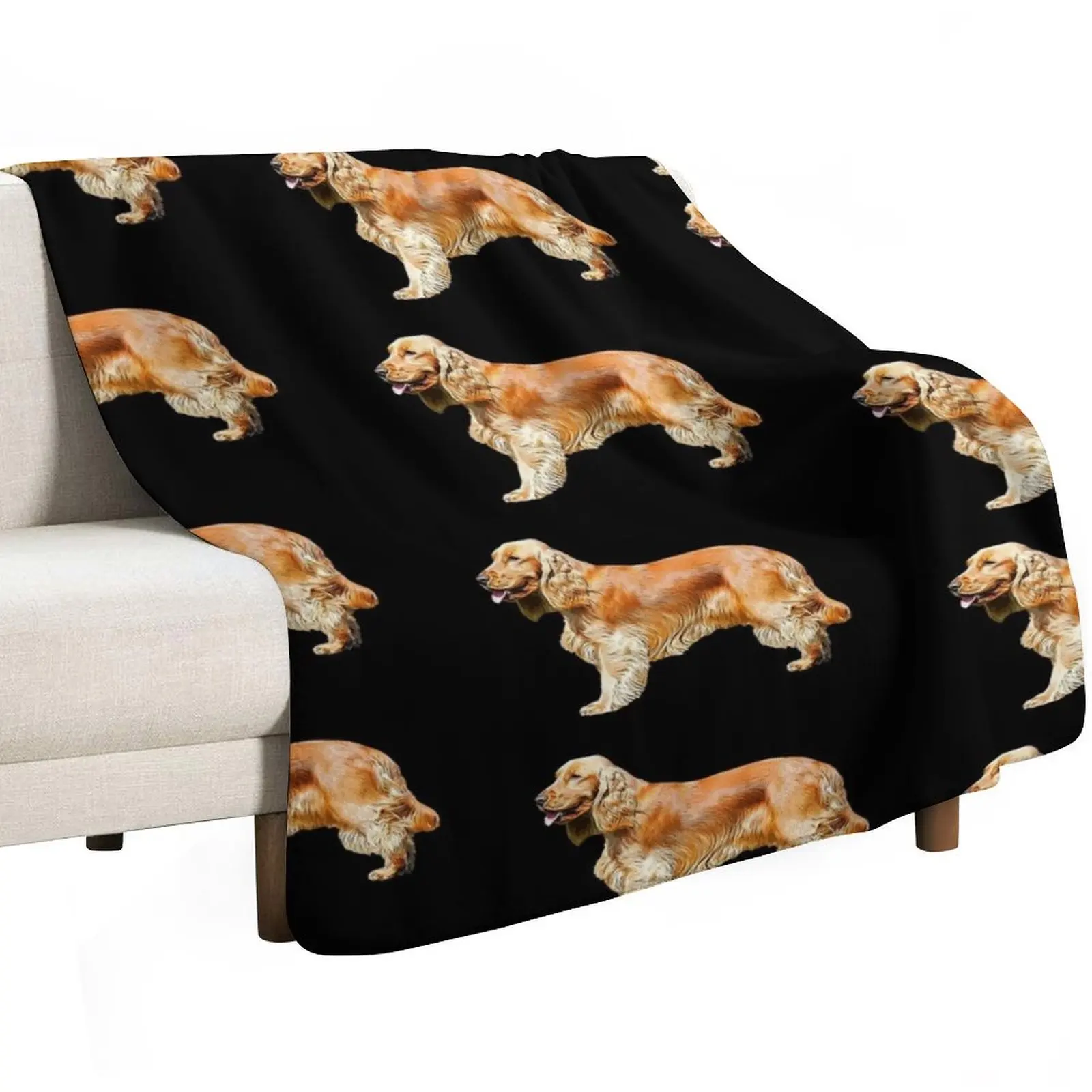 

Gold English Cocker Spaniel Standing Throw Blanket valentine gift ideas funny gift Blankets For Bed Plush Blankets