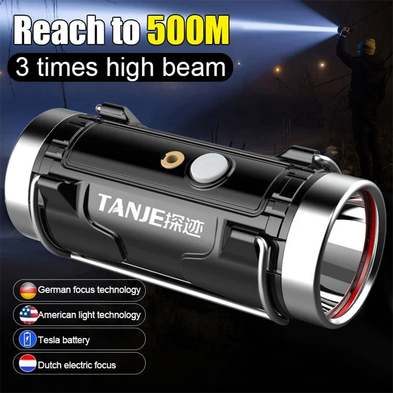 Camping Flashlight XP core dual light source strong light long-range  LED Flashlight USB Rechargeable High Power Flashlight