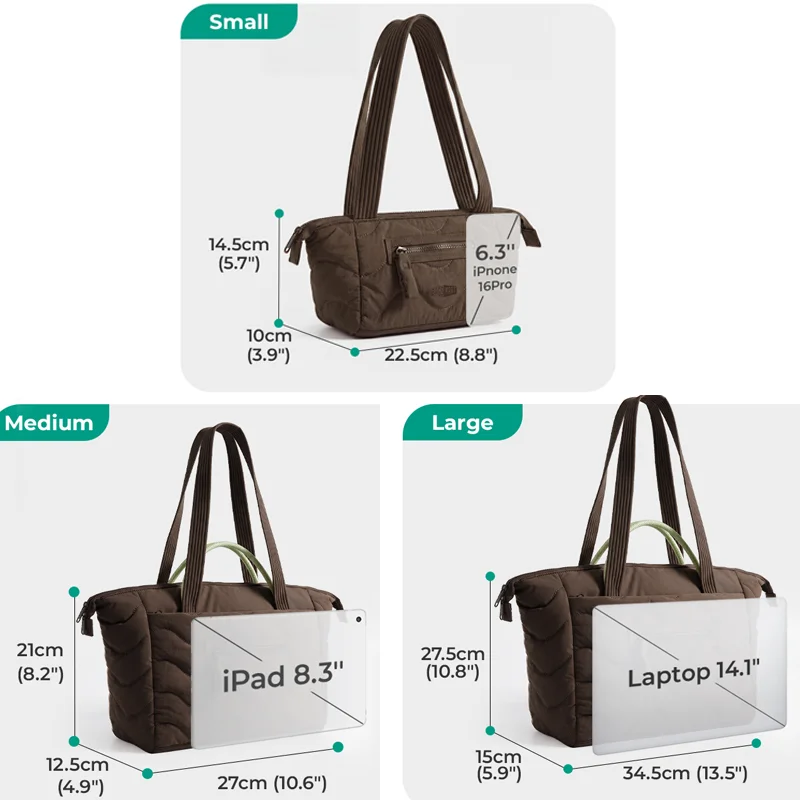 BAGSMART Quilted Tote Bag Casual Large Capacity Travel Handbag Waterproof Commuting Shoulder Bag for College Daily Office