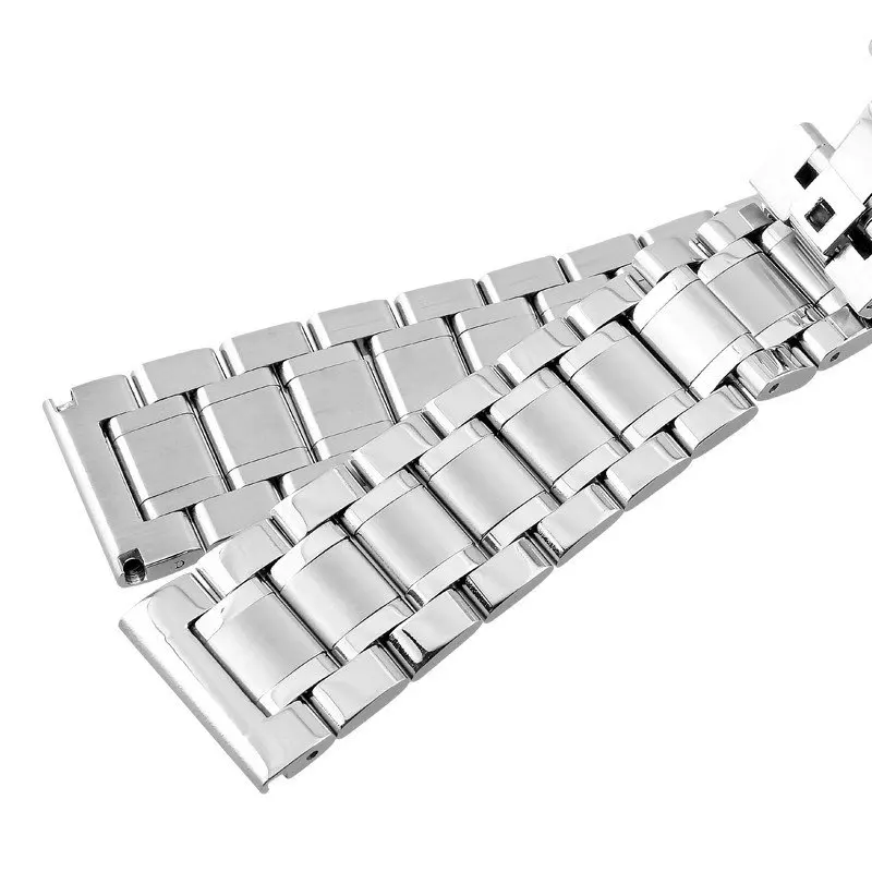 Universal Straight End Watch Strap Five Rice Beads Solid Stainless Steel Watch Band 22mm Black Silver Butterfly Clasp 18mm 20mm