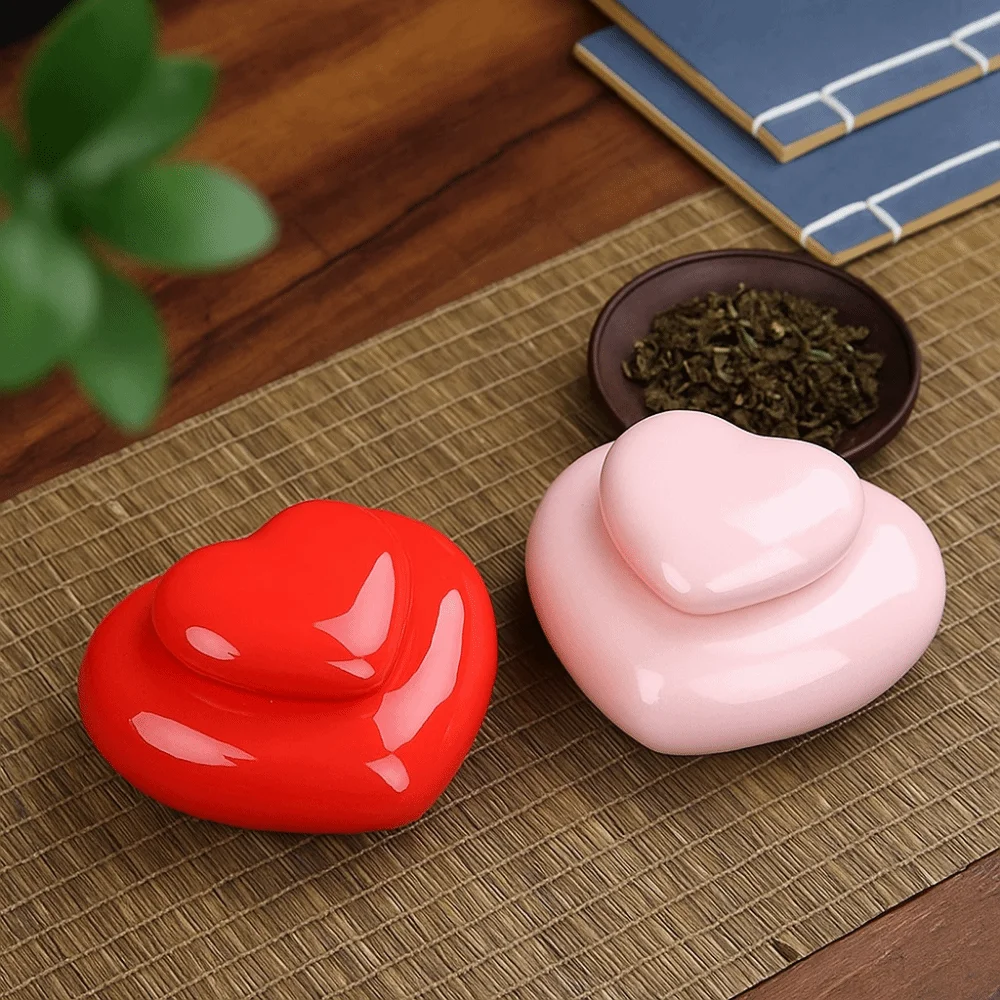 

Home Decor Heart Shaped Tea Jar Mini Ceramic Tea Container Decorative Candy Storage Box Rouge Lipstick