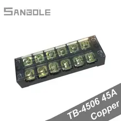 2pcs 45A 6 Position Copper TB-4506 Fixed Type Connection Terminal Blocks Connect Plug-in Board Dual Row Screws Clamp