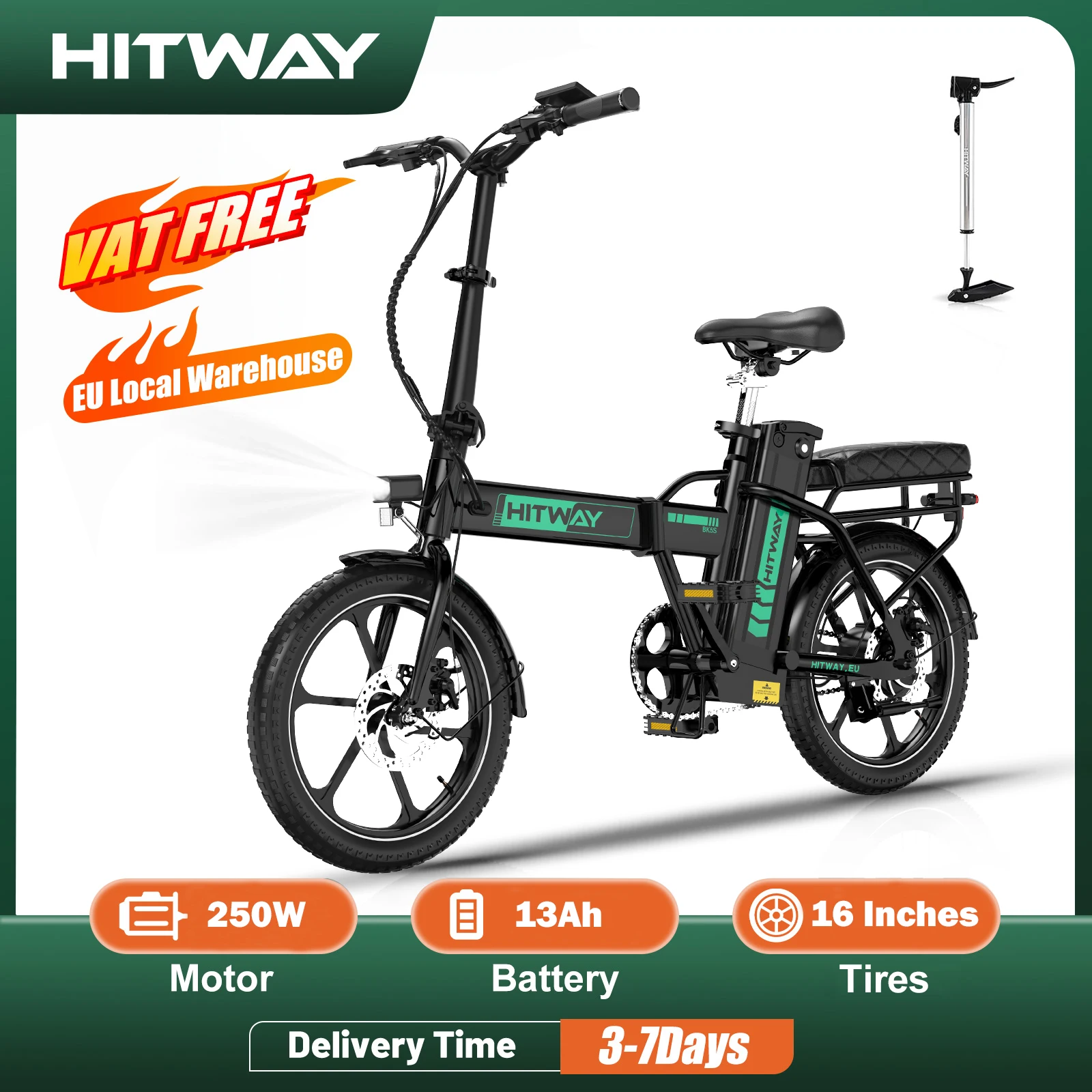 HITWAY BK5SL Electric Bike, 250W Motor E bike, 36V 13Ah Lithium Battery, Range up to 90KM, Foldable Bike Design, APP control