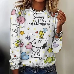 Spring and Autumn Women's Long Sleeve Round Neck Oversized T-shirt 3XL Large Casual Snoopy Women's Loose Long T-shirt