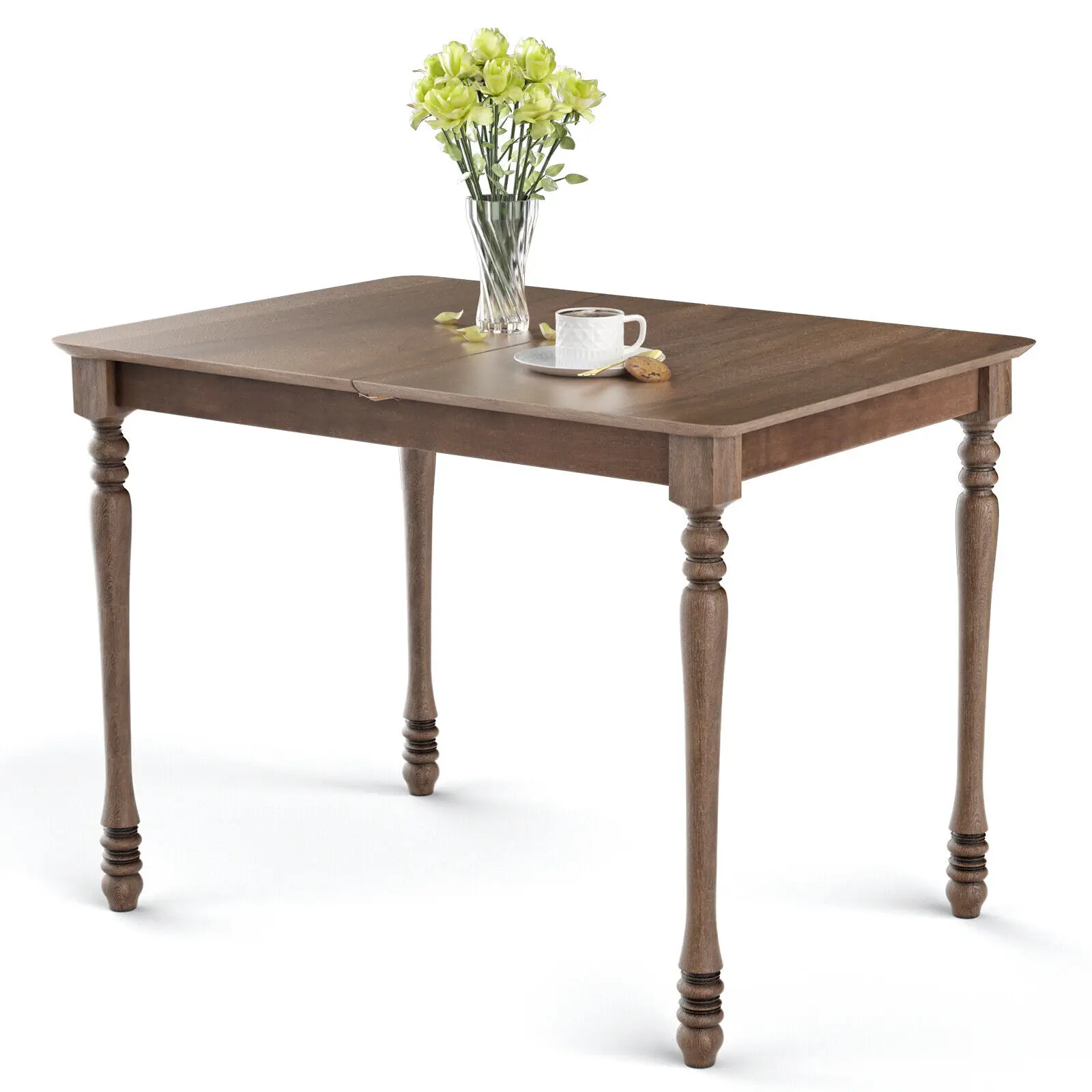 Costway Extension Dining Room Table Butter Leaf Rectangle Table W/ Hardwood Structure