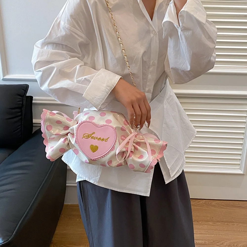 

Cute Dot Candy Design Shoulder Bag Lolita Sweet Pu Leather Shoulder Bag Harajuku-style Love Heart Sugar Shaped Chain Bag