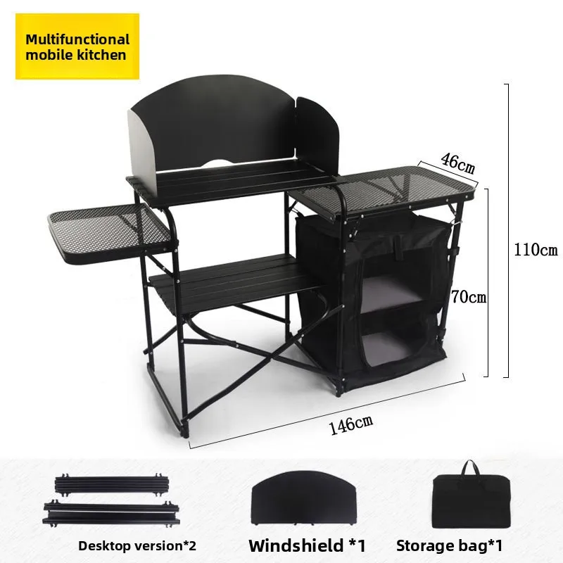 Multifunctional Outdoor Mobile Kitchen Camping Folding Table Aluminum Storage Cabinet Camping Table Foldable Outdoor Table