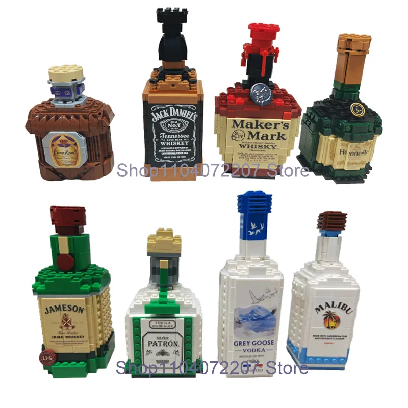 بنة زجاجة ويسكي، محاكاة زجاجة النبيذ تجميع اللبنات، اللبنات الإبداعية، الحلي، ديكور المنزل