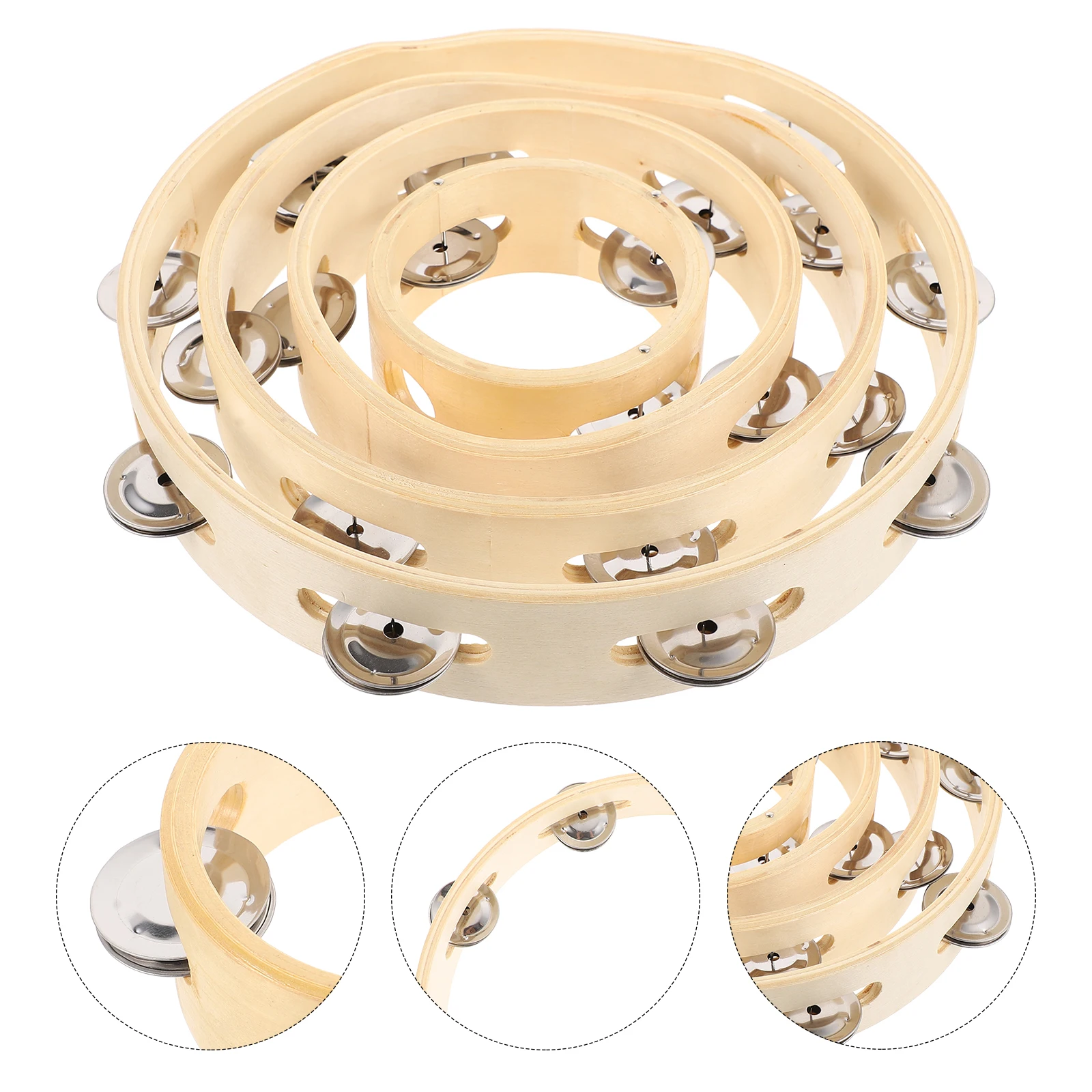 

4pcs Wooden Tambourine Ring Durable Lightweight Curved Grip Single Row Percussion Drum For Dance Accompaniment Musical
