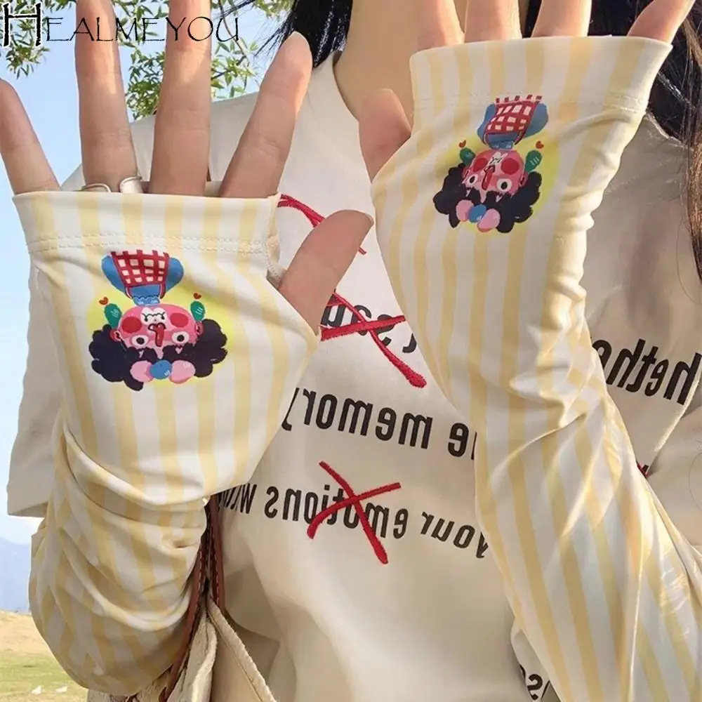 

Elastic Anti-UV Cartoon Ice Silk Sleeves Cute UV Insulation Sunscreen Sleeve Loose Sun Protection Cycling Gloves Women